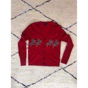 Jcrew Zebra Red Cardigan